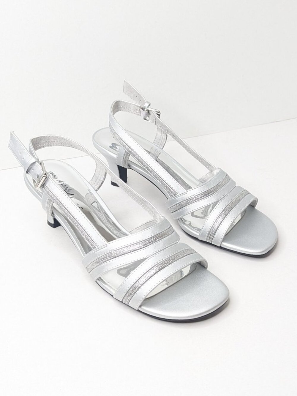 Easy Street Meghan Slingback Heeled Sandals Silver Womens 11 Wide